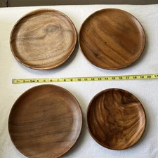 Set of 3 Large And 1 Small Acacia Wood Round Plates/chargers 10x10 And 8x8