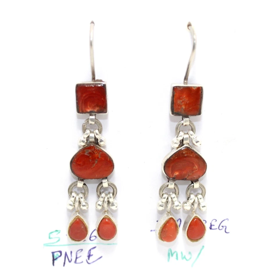 Earrings 925 Sterling Silver Natural Orange Gem Stone Handmade Women Gift G469 - Изображение 2 из 4