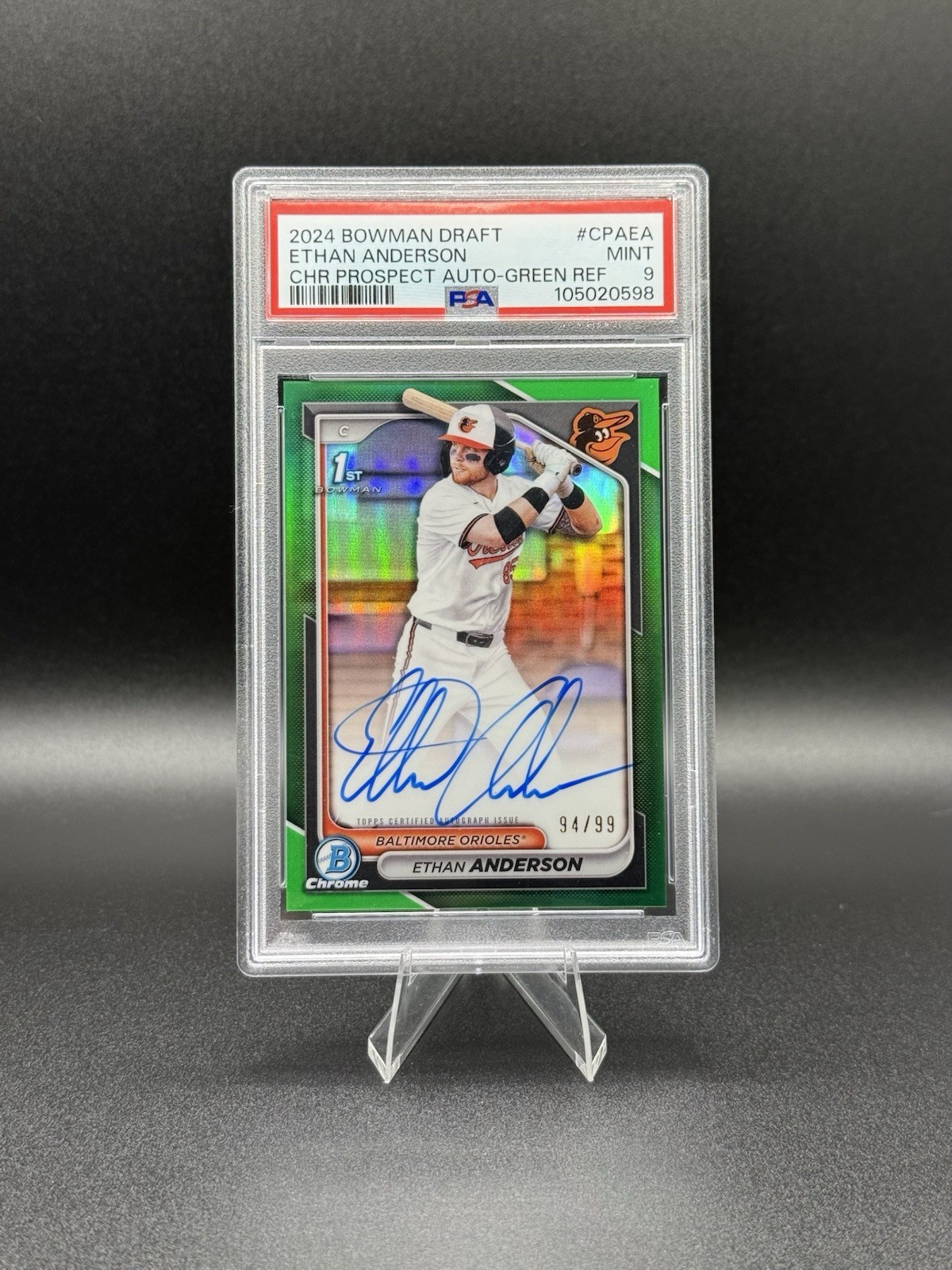 Ethan Anderson 2024 Bowman Draft Chrome Green Refractor 1st Auto /99 Orioles ✅✅
