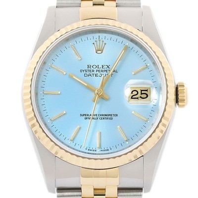 Rolex Datejust Ice Blue Zifferblatt 18K Gelbgold & SS Jubilee Band Uhr 16233