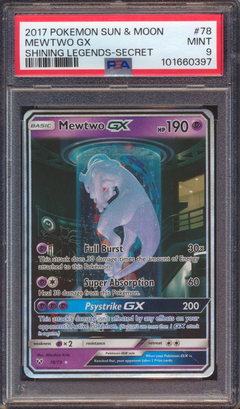 2017 POKEMON SHINING LEGENDS MEWTWO GX #78 SECRET RARE PSA 9!