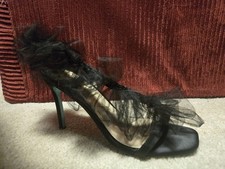 Betsey Johnson NWOB black size 7 Satin Ruffled Tulle High Heels
