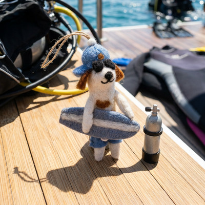 Filz So Good Surfer Hund, Handarbeit Nadel gefilzt Hängedeko
