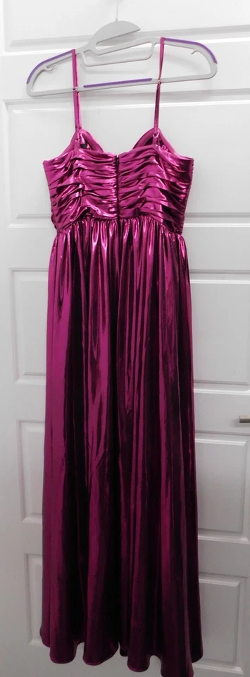 New Milly Shannon Gathered Metallic Jersey Dress in Fuchsia $495rt NWT Size 4 - Image 3 of 4