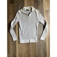 Express Mens Quarter Zip Ribbed Knit Sweater Light Gray Mock Neck Size Small