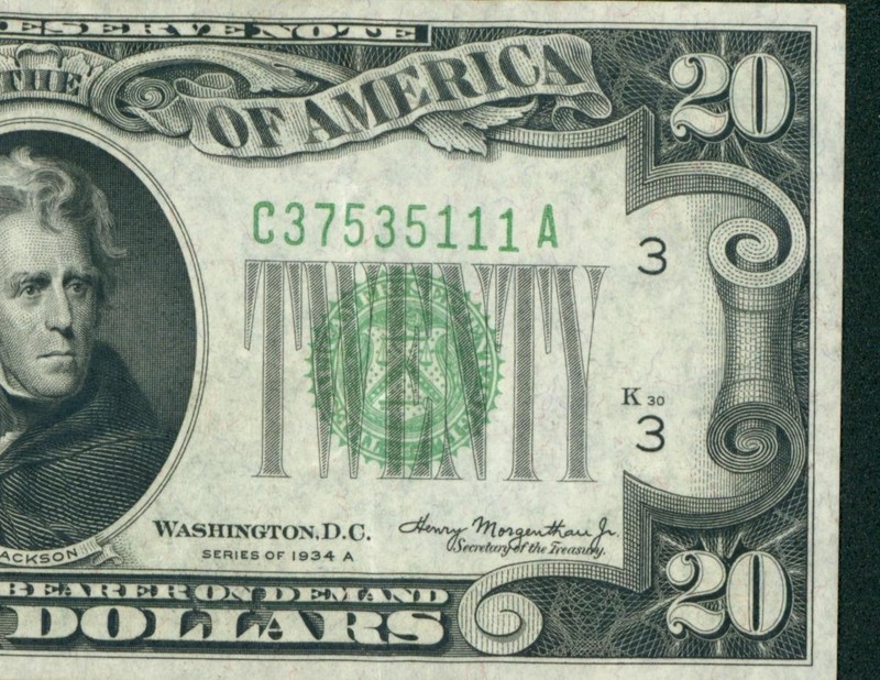 $20 1934 ((VF+)) Federal Reserve Note ** DAILY CURRENCY AUCTIONS