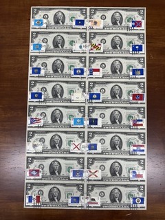 1976 $2 STAR NOTE UNCUT SHEET OF 16 FIRST DAY ISSUE STAMPED VERY SCARCE 0223