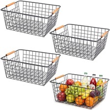 4 Pack Black Large Wire Baskets for Organization Metal Wire Food Storage Bask...