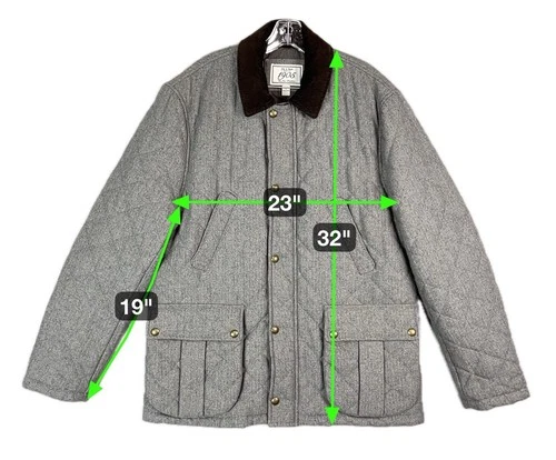 Jos A Bank Men XL Wool Quilted Barn Chore Coat Herringbone Corduroy Collar Gray image 3