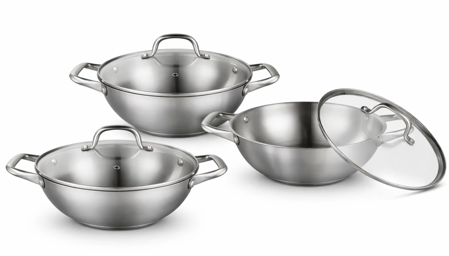 6Pcs Stainless Steel Wok Set 26cm 28cm 32cm Deep Cooking Pans w/ Lids Durable
Opens in a new window