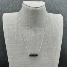 Young Living Necklace Black Lava Bead Pendant Silver Tone Minimalist Chain 18"