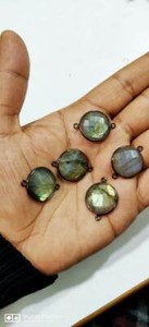 Authentic 2 Pcs Set Natural Labradorite Round Coin Shape 15mm Briolette Connectors
