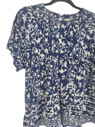 Maglione Lucky Brand manica corta M donna blu bianco girocollo foro chiave floreale - Foto 2 di 9