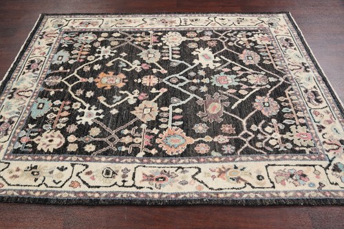 Alfombra de lana hecha a mano turca Oushak auténtica negra/marfil tinte vegetal 5'x6' - Imagen 12 de 18