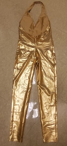 American Apparel Women's Metallic Bold Gold Halter Catsuit XL Nwot - Picture 8 of 12