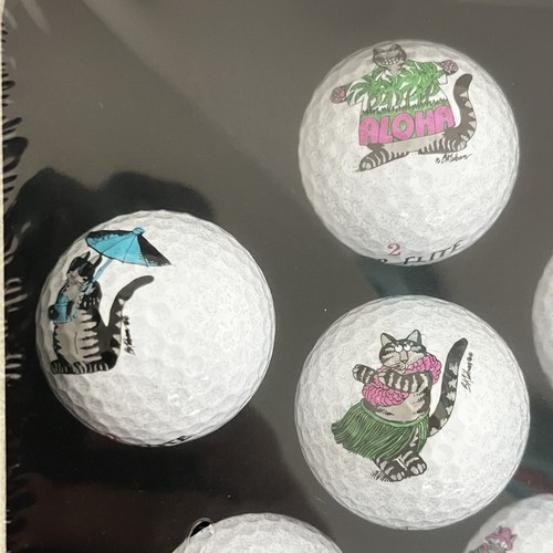 Vintage B. Kliban Hawaii Cat Designs Golf Ball Set of 6 Special Edition Tin - Picture 4 of 13