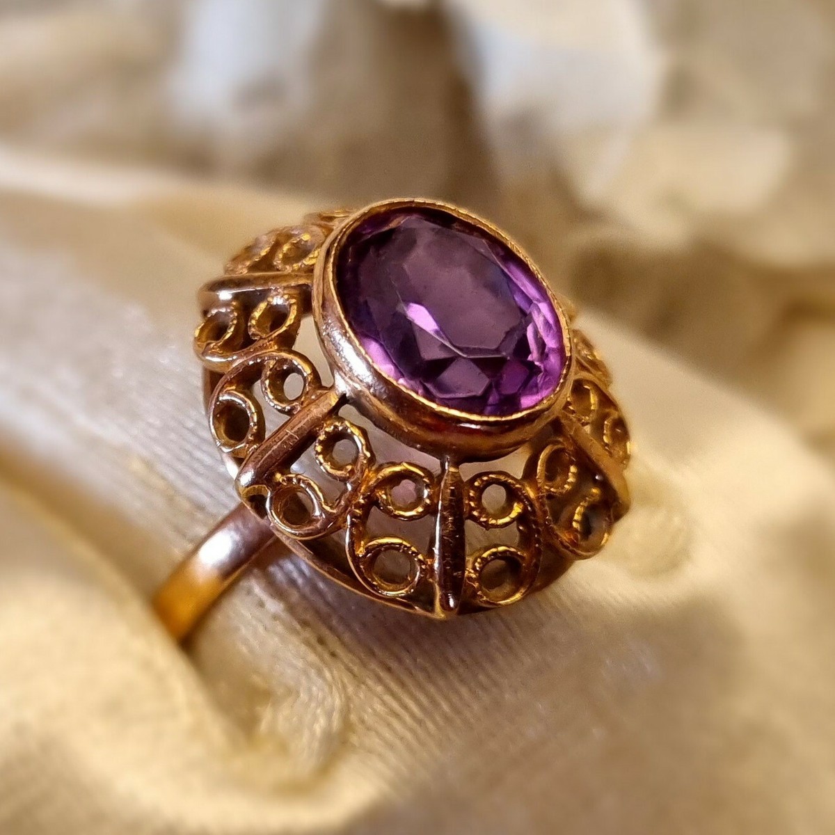 Bague Vintage Or Rose 14k - Saphir Rose - Taille 61 (environ 20) - Années 60/70 - Poids 4,3g