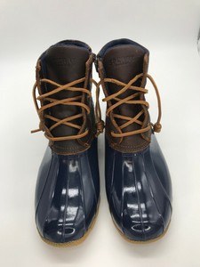 tan and navy duck boots