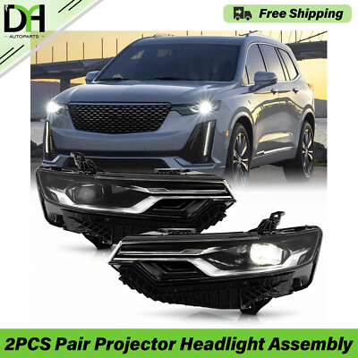 Black 2pcs/Pair Full LED Projector Headlight Headlamp For 2020-2023 Cadillac XT6