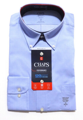 chaps coolmax dress shirts Chaps Men's CoolMax Dress Shirt Regular-Fit Flex-Stretch Collar Blue NWT