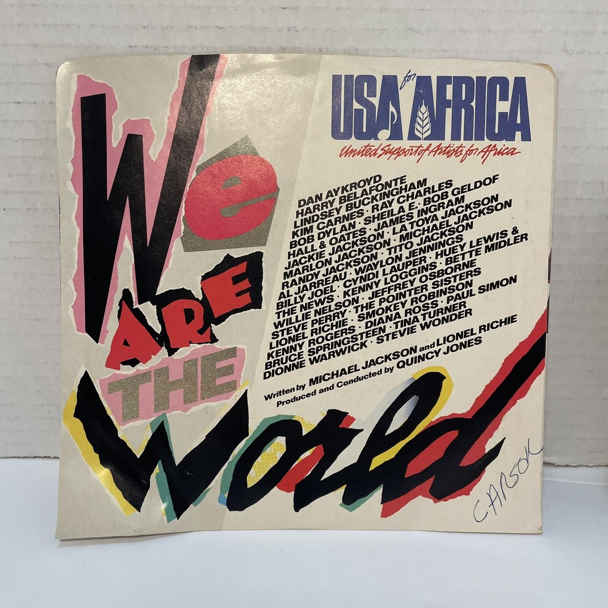 WE ARE THE WORLD USA for Africa w/ Various Artists 45 RPM Columbia