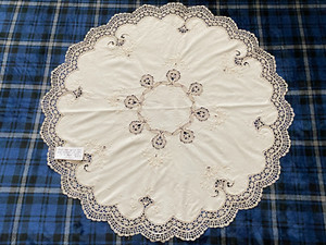 Hand-made Bobbin Lace on Cotton in Ecru - 34" round