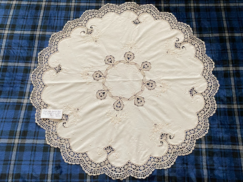 Hand-made Bobbin Lace on Cotton in Ecru - 34" round