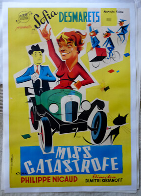 SOPHIE DESMARETS MISS CATASTROPHE Rare movie poster '50s Spanish on linen WOW!!