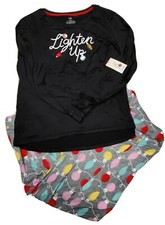 NWT Secret Treasures Womens 2PC SZ M 'Lighten Up' Black/Gray Holiday Pajama Set