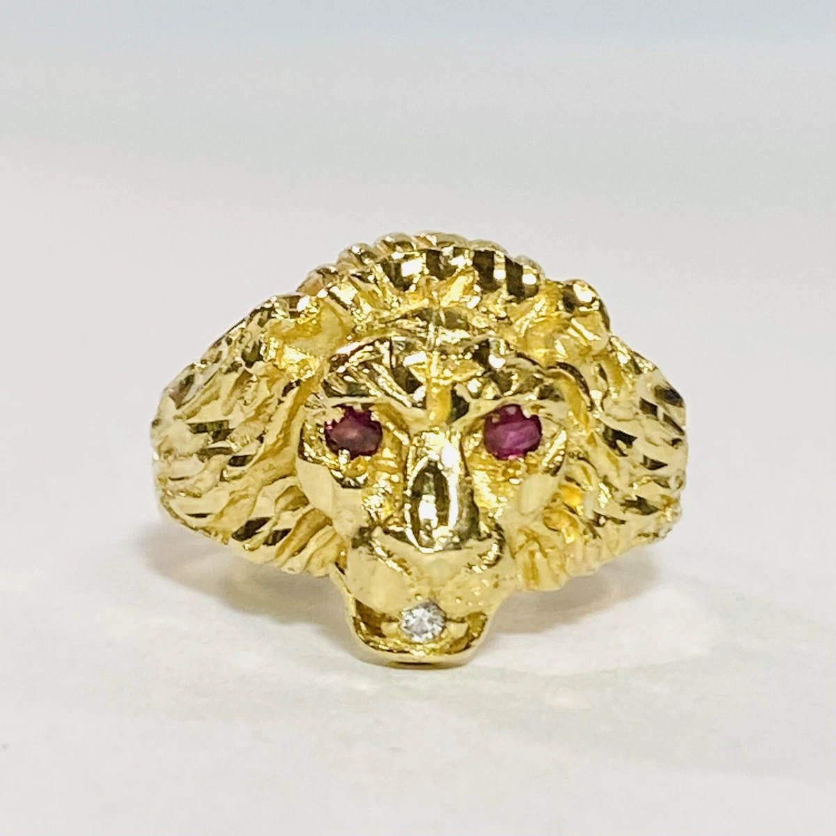 Buy Lion Head Ring, Leo Sign, 14kt Diamond Cut Solid Yellow Gold,sz 10,  Vintage, Lab Created Rubies , Cubic Zirconia,diamond Cut. Online in India -  Etsy