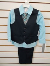 Toddler Boys Perry Ellis 50 4pc Navy w/ Pin Stripes Vest Suit Sizes 2T  3T