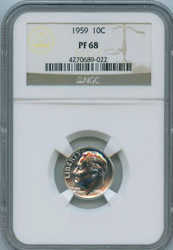 1959 P NGC PF68 Roosevelt Silver Dime 10c US Mint Coin PR68 1959-P PF-68