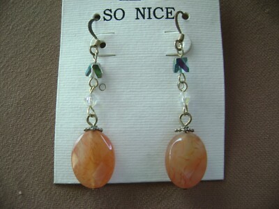 NWOT-  LONG DANGLE MELLON PINK FACET STONE CRYSTAL GOLD TONE PIERCED EARRINGS