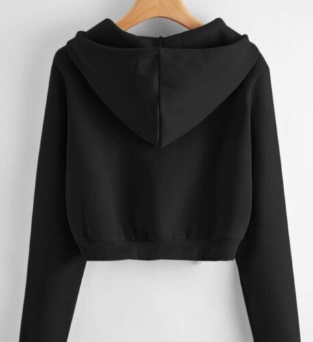 SHEIN black cropped zip up hoodie kangaroo pocket in the front - Picture 2 of 4
