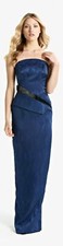 PAMELLA ROLAND blue100 silk strapless gown w/ black beading embellishment SZ 6