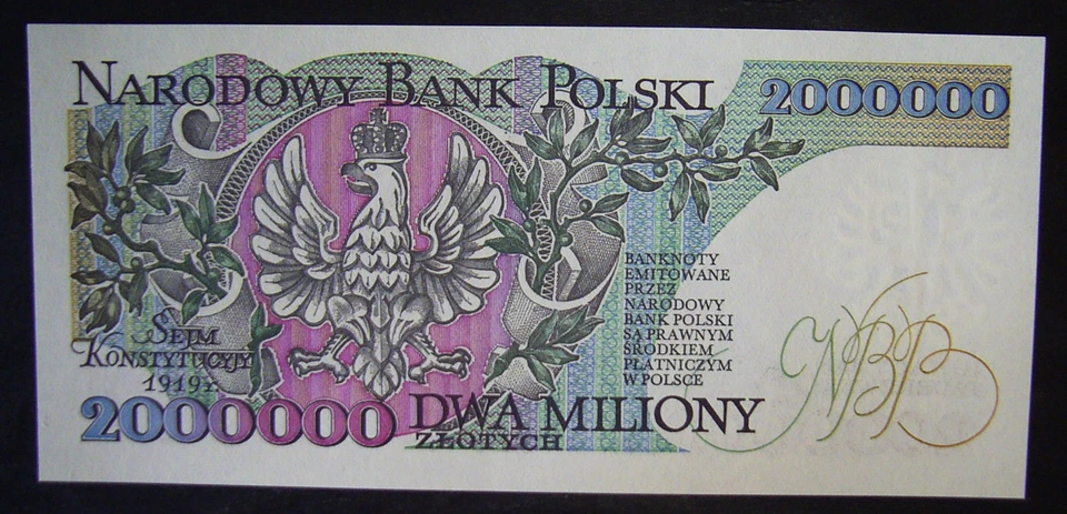 POLAND 2000000 ZLOTYCH P-158 1992 ERROR UNC JY instead of JNY in KONSTYTUCY NOTE - Image 4 of 4