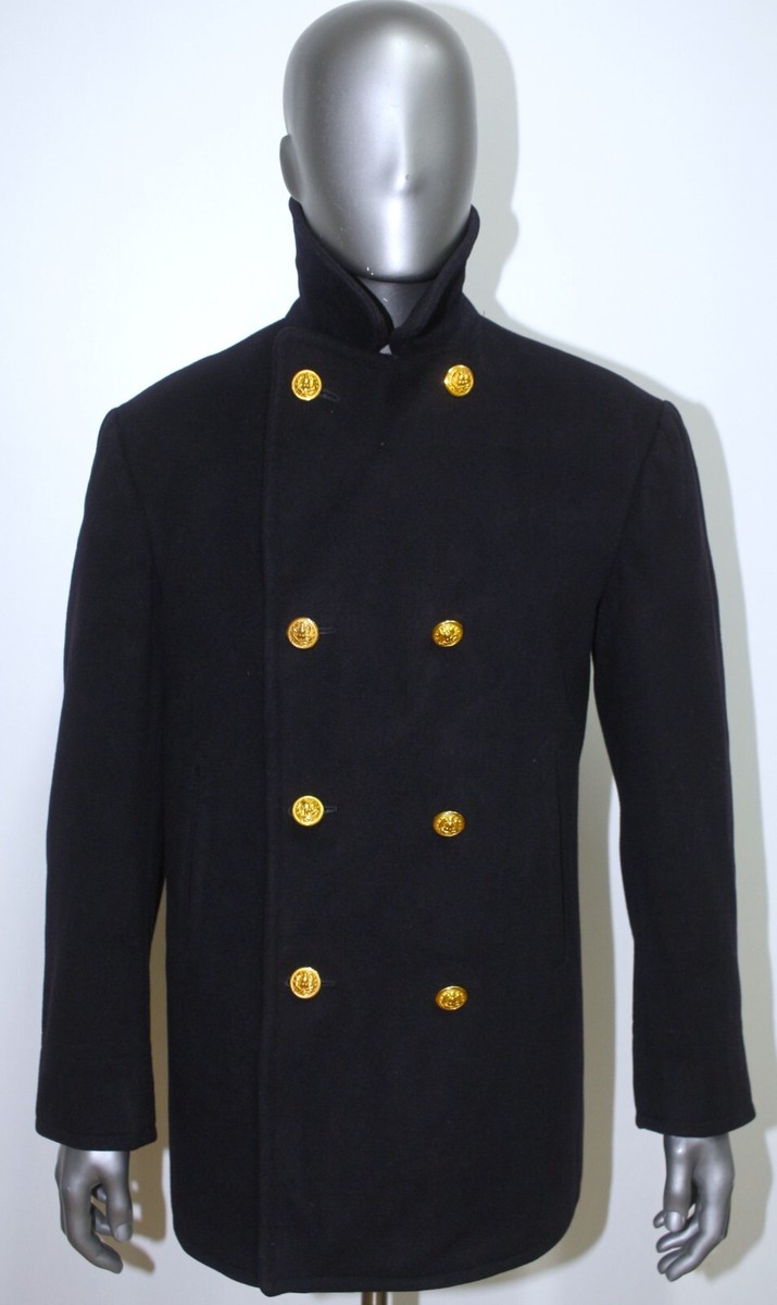 Vintage 1960s Named Dark Blue Wool US Navy Pea Coat Matricule