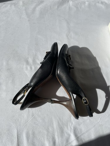 YSL Shoes VTG Sling Back Kitten Heel Haute Vintage With Metal Logo - Picture 16 of 24