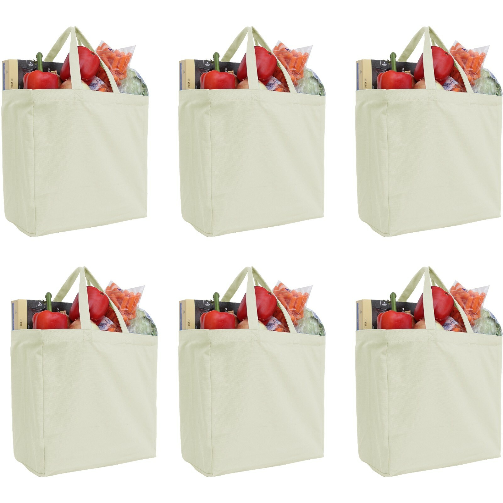 Bulk Packs Large Cotton Canvas Tote Bags - 2 Sizes - Reusable - Heavy Wt Fabric