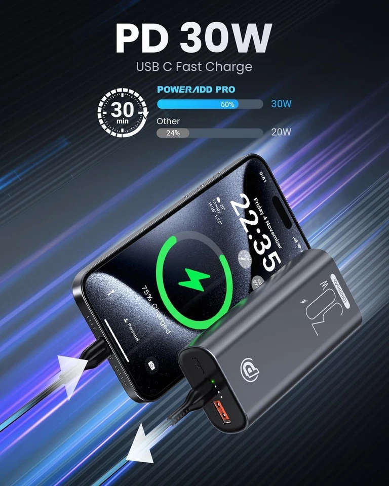 NIB POWER ADD PRO Portable Fast Charger Small Power Bank 10000mAh Battery Pack - Image 4 of 4