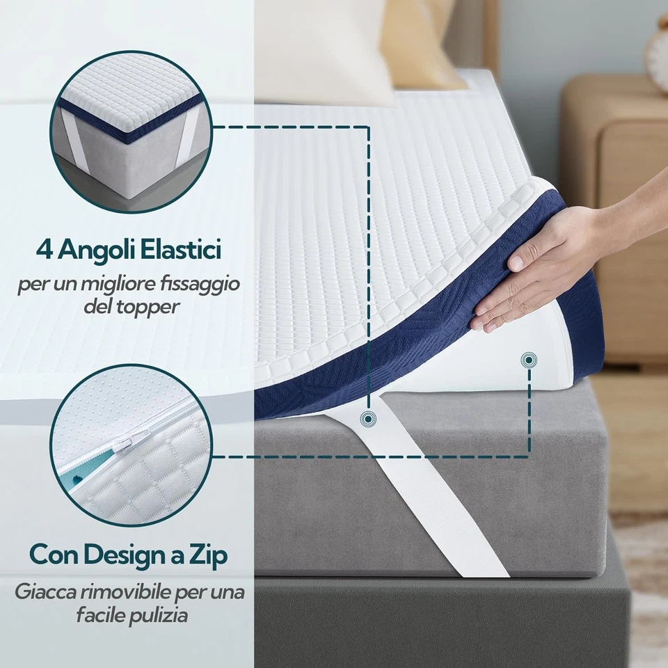 Topper 160X190, Altezza 5 Cm, Topper Matrimoniale Memory Foam Di Gel Rinfrescant - Immagine 4 di 4