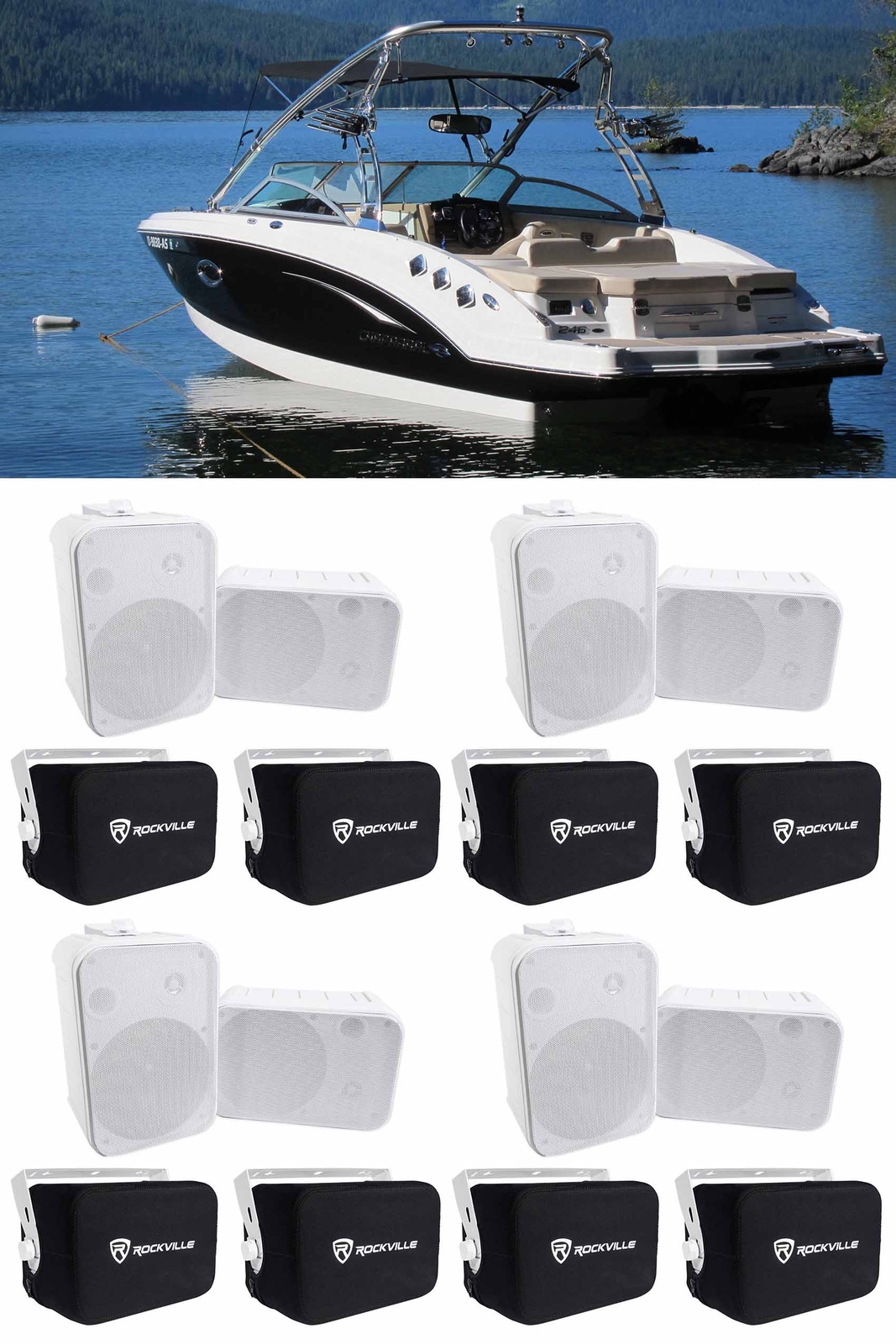 8 Колонки Rockville HP65S 65 Marine Box с поворотными кронштейнами чехлы для лодок