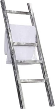 Wall Leaning Gray Wood Towel Ladder Rack with 5 Rungs, Bathroom Blanket Ladder