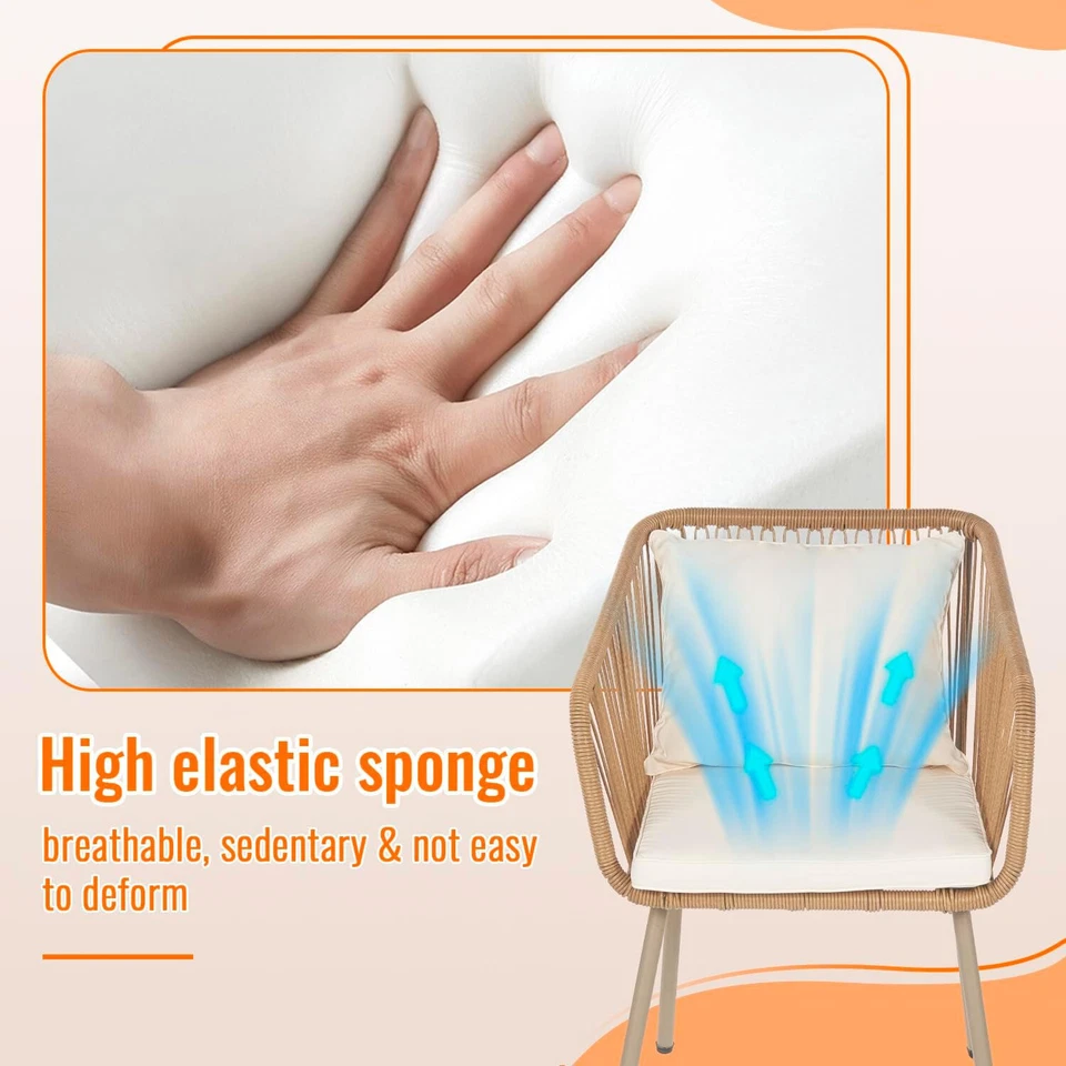 Juego de muebles de bistró de ratán PE de exterior de 3 piezas para patio juego de conversación de ratán Foto 3 de 4