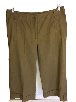 Christopher & Banks Womens Sz 12 Linen Cotton Capri Capris Brown Pockets