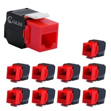 Cat6 Keystone Jack RJ45 Vertical 180 Degree Network Ethernet Adapter 10 Pack Red