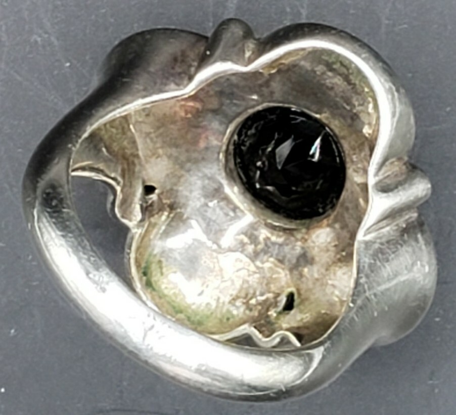 Sterling Silver Scroll Shamrock Shape Faceted Jet… - image 5