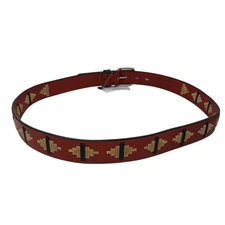 Gaucho Brown Leather Belt 95 cm 36-38 Embroidered Western Tribal w/ Buckle #D26E