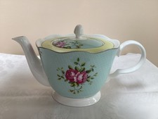 Aynsley Pretty Pale Blue Lemon & Pink Cabbage Rose Afternoon  Modern Tea Pot