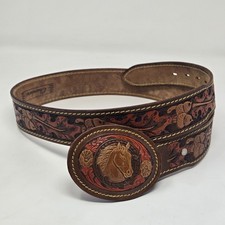 Vtg Chambers Phoenix Hand Tooled Painted Leather Belt Sz 36 Western Horse Bronco
